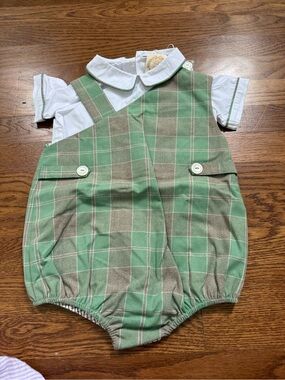 The Beaufort Bonnet Company Green and White Plaid Bubble Romper with Collar
